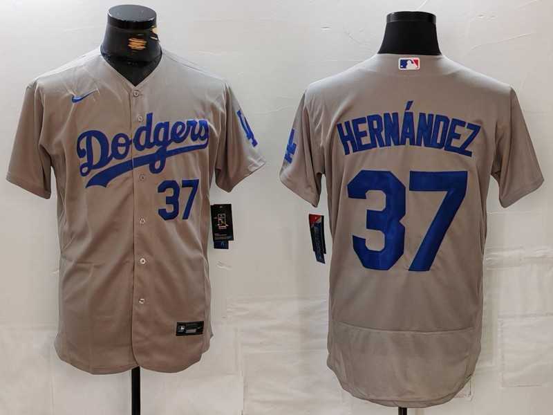 Men%27s Los Angeles Dodgers #37 Teoscar Hernandez Number Grey Flex Base Stitched Jerseys->los angeles dodgers->MLB Jersey